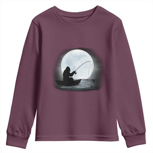 Funny Fisherman Gift Youth Sweatshirt Bigfoot Fishing TS12 Maroon Print Your Wear