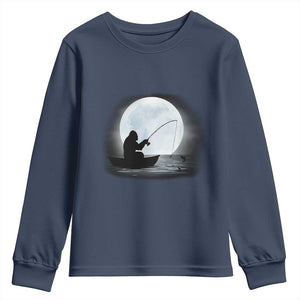 Funny Fisherman Gift Youth Sweatshirt Bigfoot Fishing TS12 Navy Print Your Wear