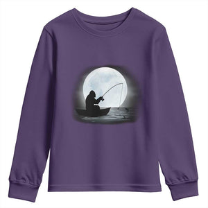 Funny Fisherman Gift Youth Sweatshirt Bigfoot Fishing TS12 Purple Print Your Wear