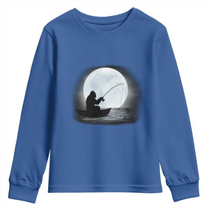 Funny Fisherman Gift Youth Sweatshirt Bigfoot Fishing TS12 Royal Blue Print Your Wear