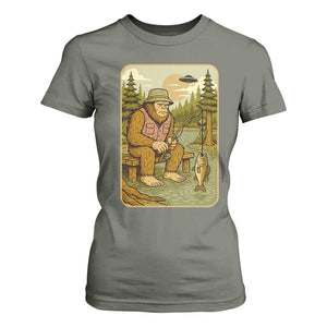 Funny Bigfoot Alien T Shirt For Women Fishing Lover Gift TS12 Military Green Print Your Wear
