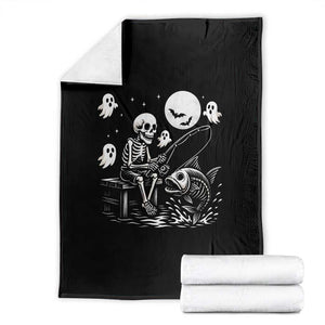 Halloween Skeleton Fishing Throw Blanket Funny Fisherman Gift TS12 Black Print Your Wear