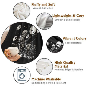 Halloween Skeleton Fishing Throw Blanket Funny Fisherman Gift TS12 Print Your Wear