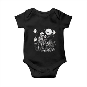 Halloween Skeleton Fishing Baby Onesie Funny Fisherman Gift TS12 Black Print Your Wear
