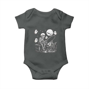 Halloween Skeleton Fishing Baby Onesie Funny Fisherman Gift TS12 Dark Heather Print Your Wear