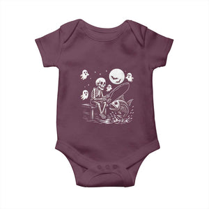 Halloween Skeleton Fishing Baby Onesie Funny Fisherman Gift TS12 Maroon Print Your Wear