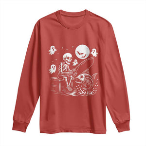 Halloween Skeleton Fishing Long Sleeve Shirt Funny Fisherman Gift TS12 Red Print Your Wear