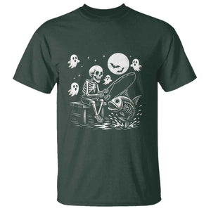 Halloween Skeleton Fishing T Shirt Funny Fisherman Gift TS12 Dark Forest Green Print Your Wear