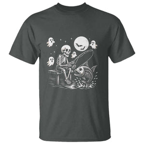 Halloween Skeleton Fishing T Shirt Funny Fisherman Gift TS12 Dark Heather Print Your Wear