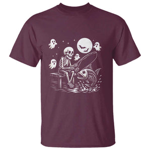 Halloween Skeleton Fishing T Shirt Funny Fisherman Gift TS12 Maroon Print Your Wear