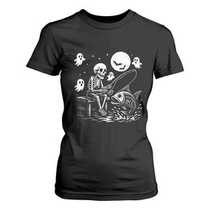 Halloween Skeleton Fishing T Shirt For Women Funny Fisherman Gift TS12 Black Print Your Wear