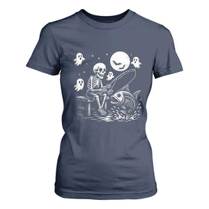 Halloween Skeleton Fishing T Shirt For Women Funny Fisherman Gift TS12 Navy Print Your Wear
