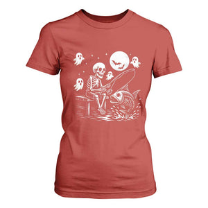 Halloween Skeleton Fishing T Shirt For Women Funny Fisherman Gift TS12 Red Print Your Wear