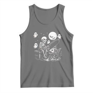 Halloween Skeleton Fishing Tank Top Funny Fisherman Gift TS12 Black Heather Print Your Wear