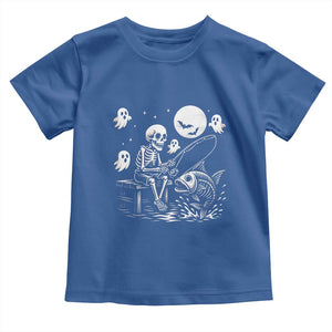 Halloween Skeleton Fishing Toddler T Shirt Funny Fisherman Gift TS12 Royal Blue Print Your Wear