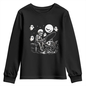 Halloween Skeleton Fishing Youth Sweatshirt Funny Fisherman Gift TS12 Black Print Your Wear