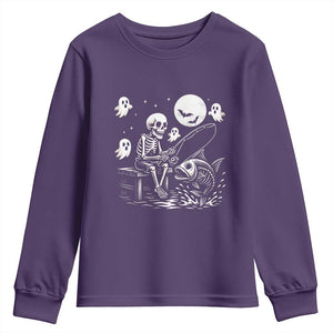 Halloween Skeleton Fishing Youth Sweatshirt Funny Fisherman Gift TS12 Purple Print Your Wear