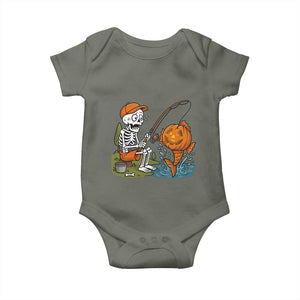 Halloween Fishing Lover Baby Onesie Skeleton Humor Gift TS12 Military Green Print Your Wear