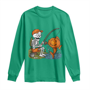 Halloween Fishing Lover Long Sleeve Shirt Skeleton Humor Gift TS12 Irish Green Print Your Wear