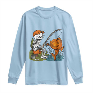 Halloween Fishing Lover Long Sleeve Shirt Skeleton Humor Gift TS12 Light Blue Print Your Wear