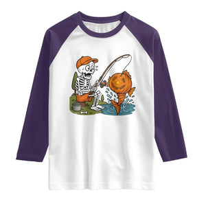 Halloween Fishing Lover Raglan Shirt Skeleton Humor Gift TS12 White Purple Print Your Wear