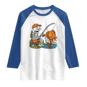 Halloween Fishing Lover Raglan Shirt Skeleton Humor Gift TS12 White Royal Print Your Wear