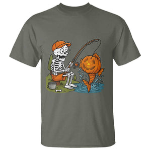 Halloween Fishing Lover T Shirt Skeleton Humor Gift TS12 Military Green Print Your Wear