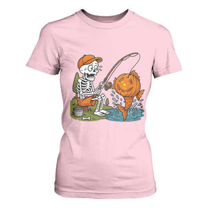 Halloween Fishing Lover T Shirt For Women Skeleton Humor Gift TS12 Light Pink Print Your Wear