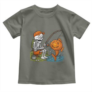 Halloween Fishing Lover Toddler T Shirt Skeleton Humor Gift TS12 Military Green Print Your Wear
