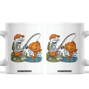 Halloween Fishing Lover Coffee Mug Skeleton Humor Gift TS12 White Print Your Wear