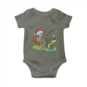 Christmas Skeleton Fishing Baby Onesie Funny Holiday Gift TS12 Military Green Print Your Wear
