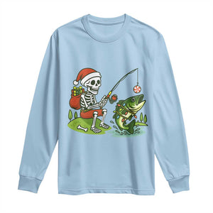 Christmas Skeleton Fishing Long Sleeve Shirt Funny Holiday Gift TS12 Light Blue Print Your Wear