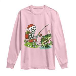 Christmas Skeleton Fishing Long Sleeve Shirt Funny Holiday Gift TS12 Light Pink Print Your Wear