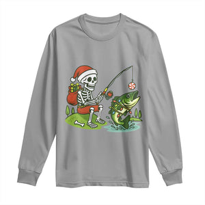 Christmas Skeleton Fishing Long Sleeve Shirt Funny Holiday Gift TS12 Sport Gray Print Your Wear