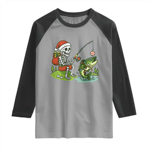 Christmas Skeleton Fishing Raglan Shirt Funny Holiday Gift TS12 Sport Gray Black Print Your Wear