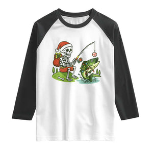 Christmas Skeleton Fishing Raglan Shirt Funny Holiday Gift TS12 White Black Print Your Wear