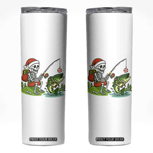 Christmas Skeleton Fishing Skinny Tumbler Funny Holiday Gift TS12 White Print Your Wear