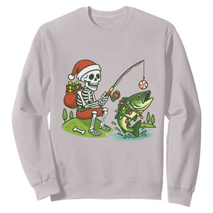 Christmas Skeleton Fishing Sweatshirt Funny Holiday Gift TS12 Ice Gray Print Your Wear