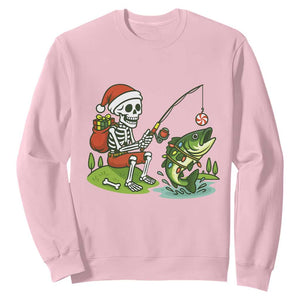 Christmas Skeleton Fishing Sweatshirt Funny Holiday Gift TS12 Light Pink Print Your Wear