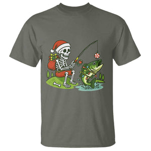 Christmas Skeleton Fishing T Shirt Funny Holiday Gift TS12 Military Green Print Your Wear