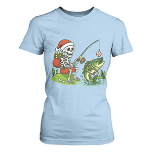 Christmas Skeleton Fishing T Shirt For Women Funny Holiday Gift TS12 Light Blue Print Your Wear