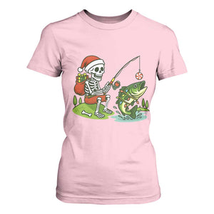 Christmas Skeleton Fishing T Shirt For Women Funny Holiday Gift TS12 Light Pink Print Your Wear