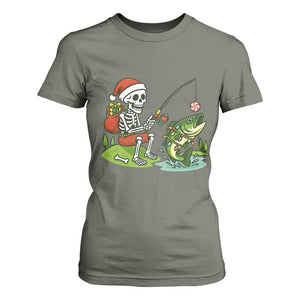 Christmas Skeleton Fishing T Shirt For Women Funny Holiday Gift TS12 Military Green Print Your Wear