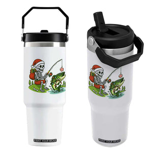 Christmas Skeleton Fishing Flip Straw Tumbler Funny Holiday Gift TS12 One Size: 30 oz White Print Your Wear
