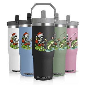Christmas Skeleton Fishing Flip Straw Tumbler Funny Holiday Gift TS12 Print Your Wear
