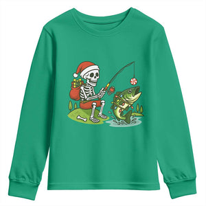 Christmas Skeleton Fishing Youth Sweatshirt Funny Holiday Gift TS12 Irish Green Print Your Wear