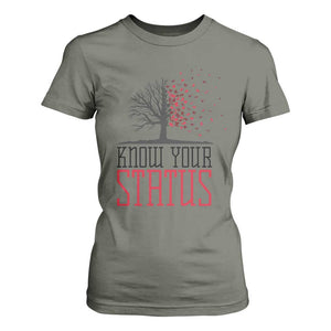 HIV Awareness Month T Shirt For Women Know Your Status Prevention Support Gift TS12 Military Green Print Your Wear