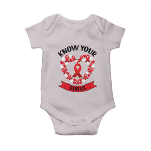 Know Your Status Red Ribbon HIV AIDS Awareness Support Month Gift Baby Onesie TS12 Ice Gray Print Your Wear
