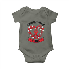 Know Your Status Red Ribbon HIV AIDS Awareness Support Month Gift Baby Onesie TS12 Military Green Print Your Wear