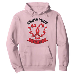 Know Your Status Red Ribbon HIV AIDS Awareness Support Month Gift Hoodie TS12 Light Pink Print Your Wear